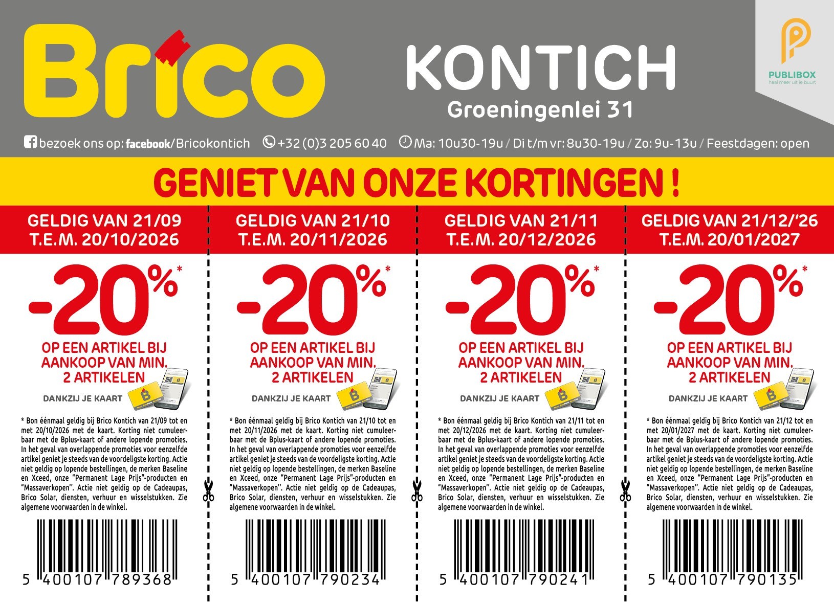 4x 20% korting bij Brico