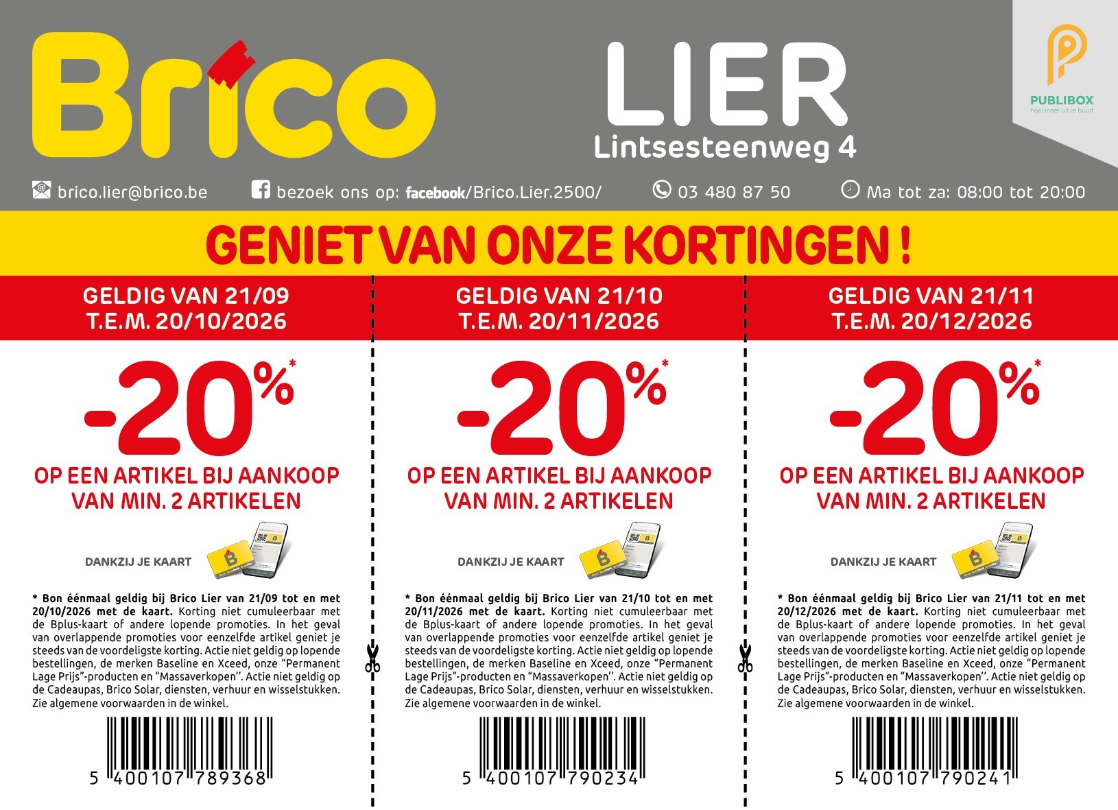 3x 20% korting bij Brico Lier
